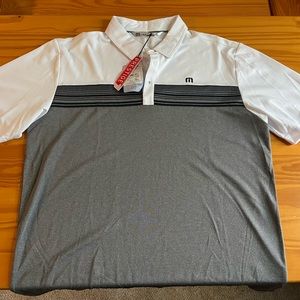 Men’s Travis Mathew Spang Polo (L) White and Gray Colorblock with chest stripe
